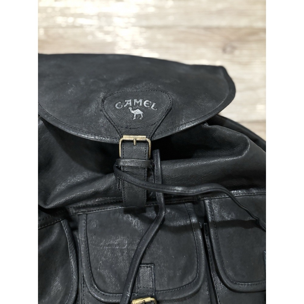 Vintage Camel Cigarettes Black Leather Drawstring Multi Pocket Collectors Bag - Picture 2 of 12